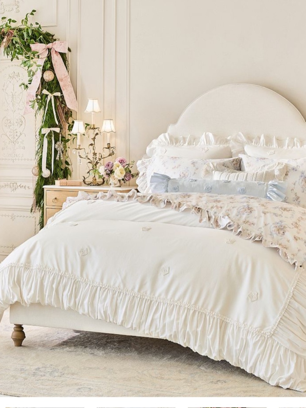 Pottery Barn LoveShackFancy White Embellished Rosette Duvet Cover